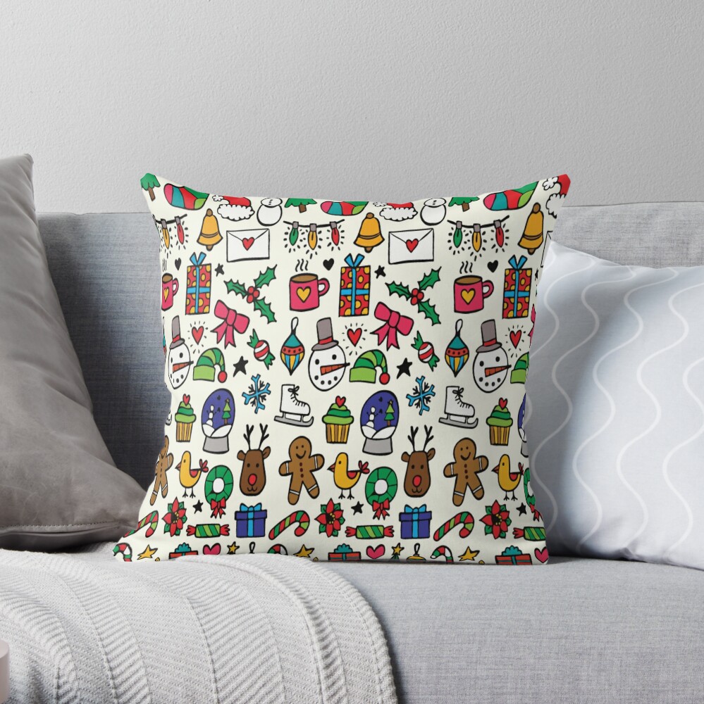 Colorful Christmas Elements Designs Throw Pillow