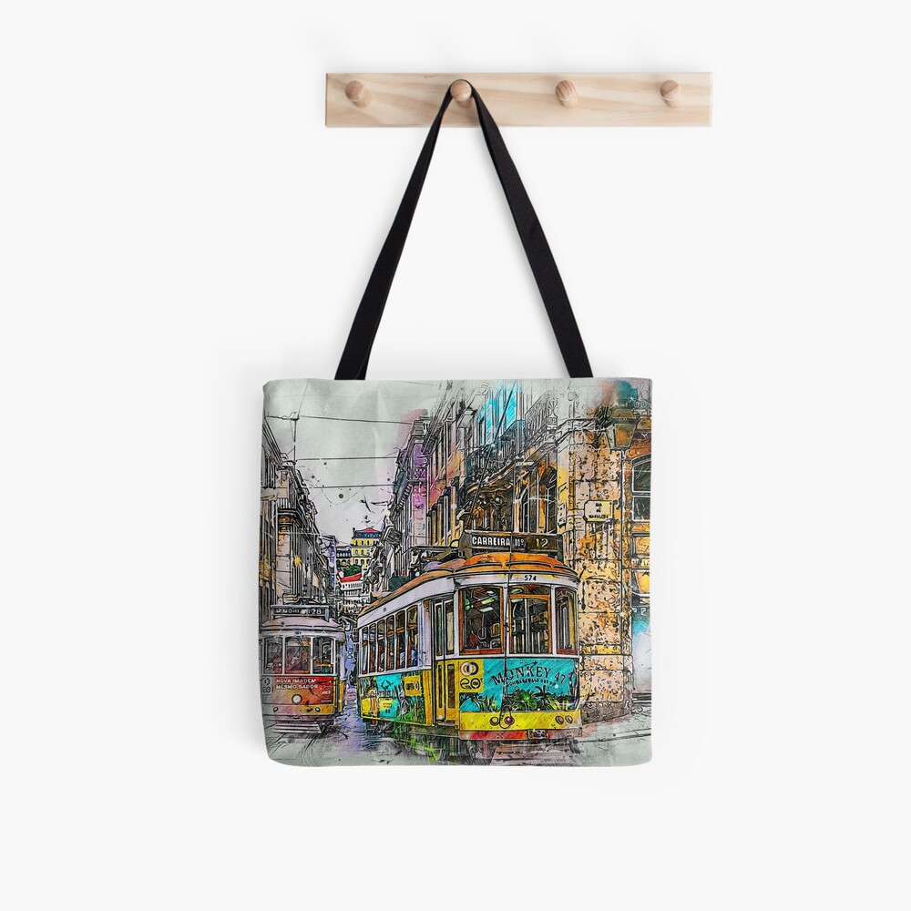 Portugal City Trams Lisbon Street Tote Bag